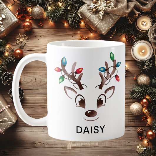 Mug Watercolor String Lights Reindeer Custom Name
