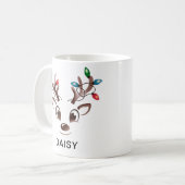 Mug Watercolor String Lights Reindeer Custom Name (Devant gauche)