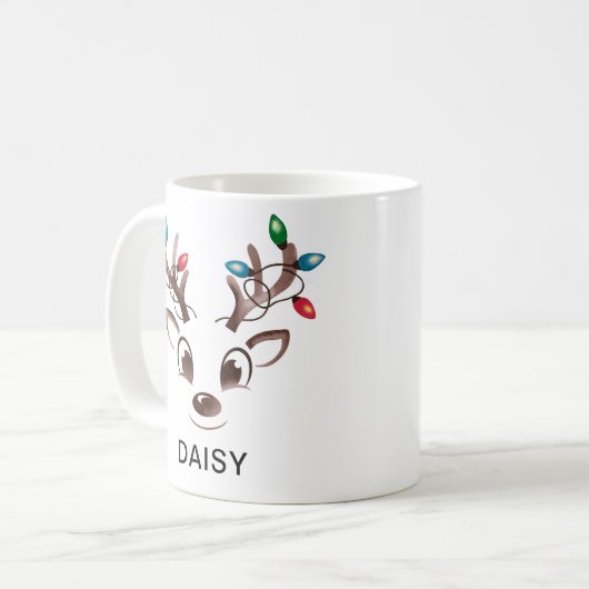 Mug Watercolor String Lights Reindeer Custom Name (Devant gauche)
