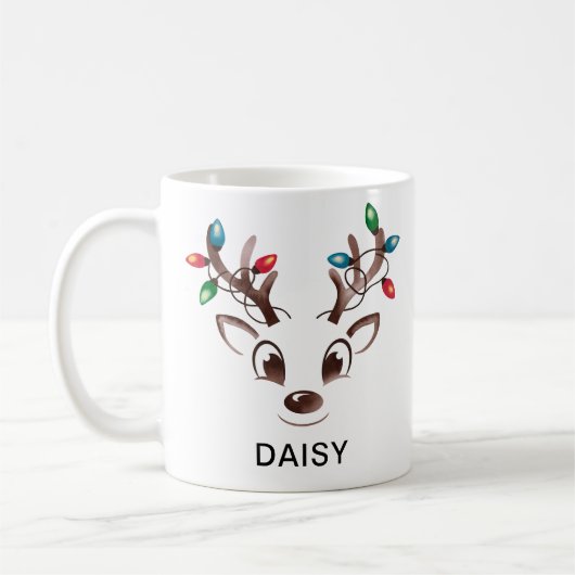 Mug Watercolor String Lights Reindeer Custom Name (Gauche)