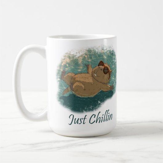 Mug Watercolor Style Fun Capybara Just Chillin Quote (Gauche)
