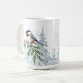 Mug Watercolor Winter Spruce Tree Chickadee  (Devant gauche)