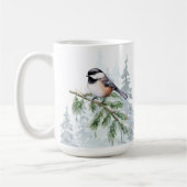 Mug Watercolor Winter Spruce Tree Chickadee (Gauche)