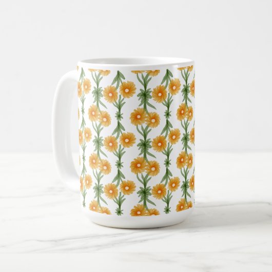 Mug Watercolour Orange Daisy Pattern (Devant gauche)