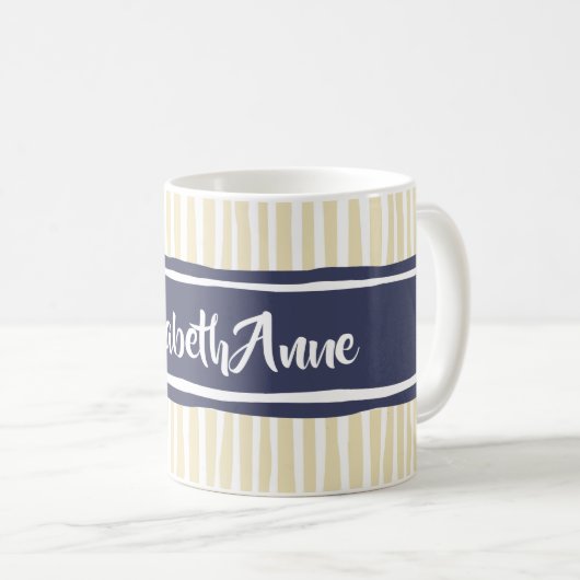 Mug Wavy Painterly Stripes Navy and Cream With Name (Devant droit)