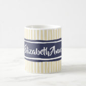 Mug Wavy Painterly Stripes Navy and Cream With Name (Centre)