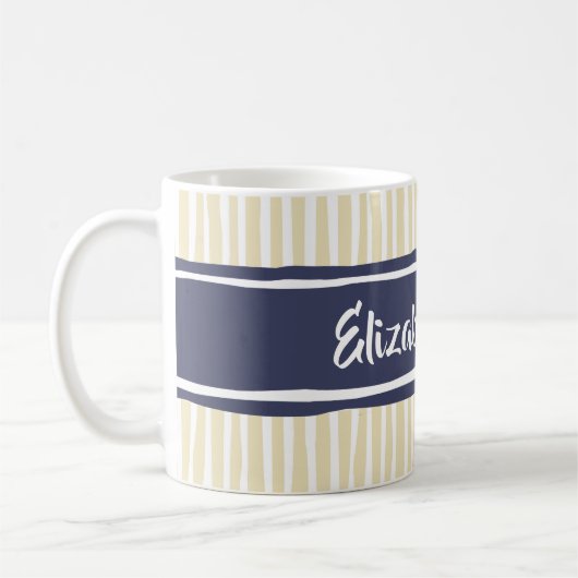 Mug Wavy Painterly Stripes Navy and Cream With Name (Gauche)