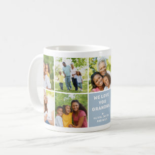 Mug We Love Grandma Modern Dusty Blue Photo Collage