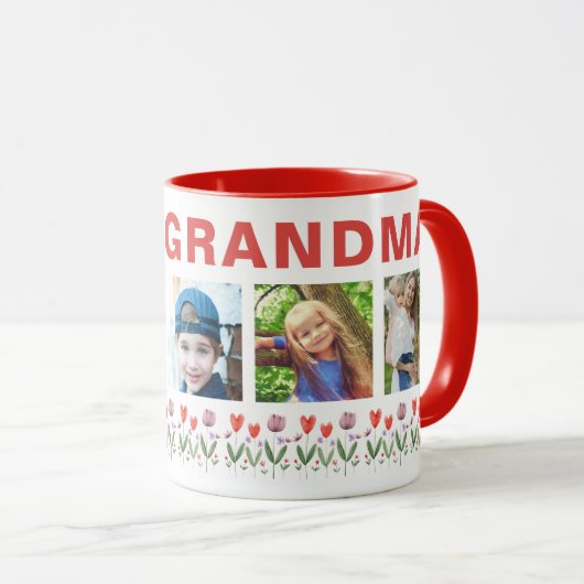 Mug We love you Grandma Flowers 5 Photos Keepsake (Devant droit)