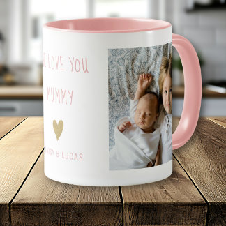 Mug We Love You Mummy 2 Photo  Personalised  Pink