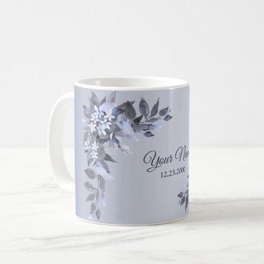 Mug Wedding Navy Blue Floral Silver Gray Party Elegant (Devant gauche)