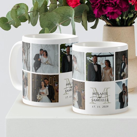 Mug Wedding Photo Collage Bride and Groom Monogram