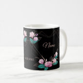 Mug Wedding Pink Floral Golden Geometric Elegant Black (Devant droit)