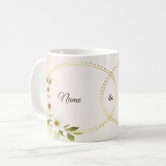 Mug Wedding Rustic Golden Geometric White Floral Peach (Devant gauche)