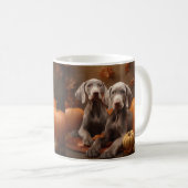 Mug Weimaraner Chiot Automne Citrouille délice (Devant droit)