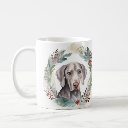 Mug Weimaraner Christmas Wreath Festive Pup (Gauche)
