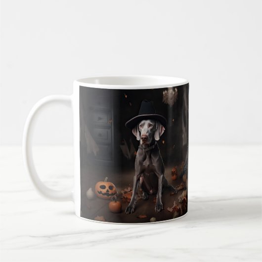 Mug Weimaraner Citrouilles Halloween effrayant (Gauche)