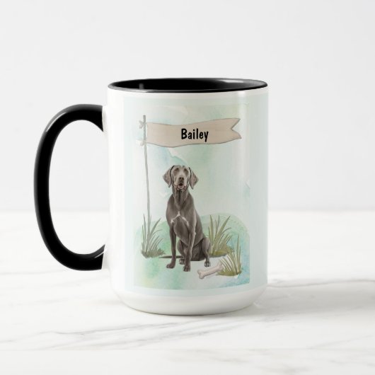 Mug Weimaraner Watercolor Personalized Dog (Gauche)