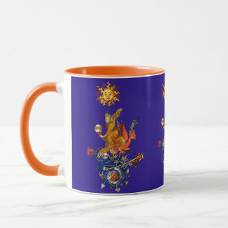 Mug WEIRD MEDIEVAL BESTIARY,ALCHEMIST,RED DRAGON,Blue