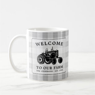 Mug Welcome Family Nom Farm Tractor White Plaid