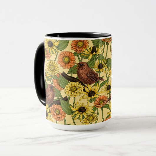 Mug Wens et fleurs sur jaune pâle (Devant gauche)