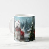 Mug West Highland White Terrier Dog dans la neige Noël (Devant gauche)