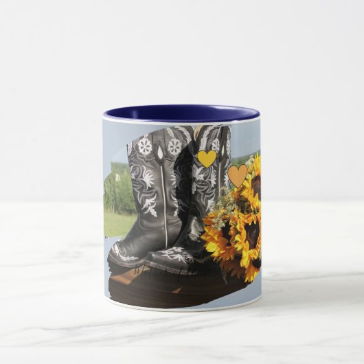 Mug Western Boots tournesol Mariage rustique (Centre)