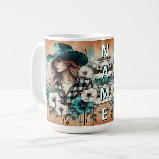 Mug Western Cowgirl Floral Customisé (Devant gauche)