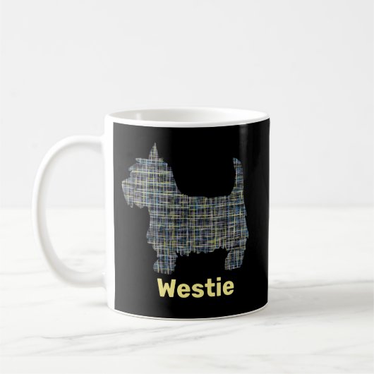 Mug Westie Chien Yellow & Blue Grid Lines Abstrait Ani (Gauche)