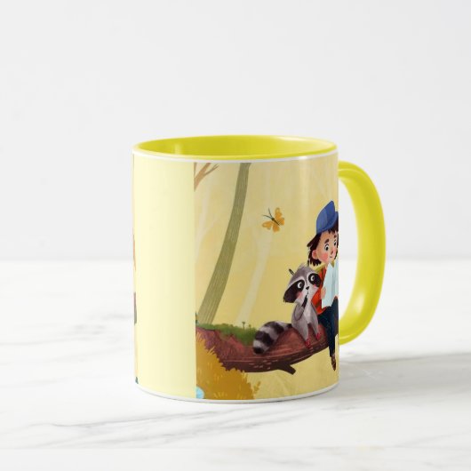 Mug Whimsical Adventure – Boy and Raccoon in the Fores (Devant droit)