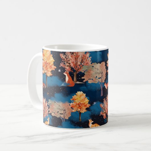 Mug Whimsical Autumn Fox Night Forest Seamless Pattern (Devant gauche)