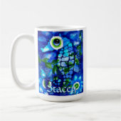 Mug Whimsical Big-Eyes Seahorse Art Blue Personalized (Gauche)