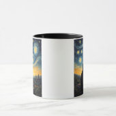 Mug Whimsical Black Cat & Swirling Sky Art Coffee Cup (Centre)