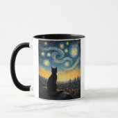 Mug Whimsical Black Cat & Swirling Sky Art Coffee Cup (Gauche)