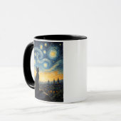 Mug Whimsical Black Cat & Swirling Sky Art Coffee Cup (Devant gauche)