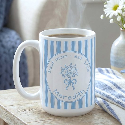 Mug Whimsical Blue White Stripe Preppy Mom Established