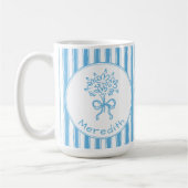 Mug Whimsical Blue White Stripe Preppy Monogram (Gauche)