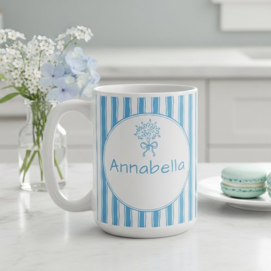 Mug Whimsical Blue White Stripe Preppy Monogram