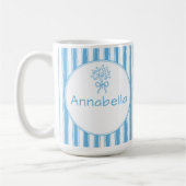 Mug Whimsical Blue White Stripe Preppy Monogram (Gauche)