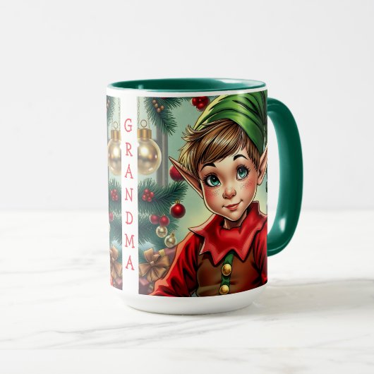Mug Whimsical Cartoon Elf | Christmas Personalized (Devant droit)