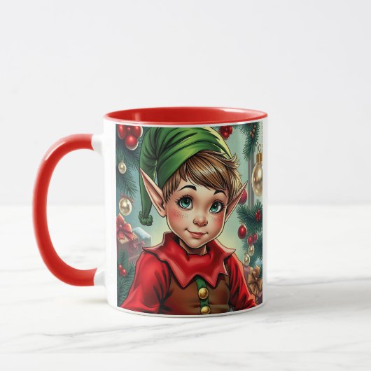 Mug Whimsical Cartoon Elf | Christmas Personalized (Gauche)
