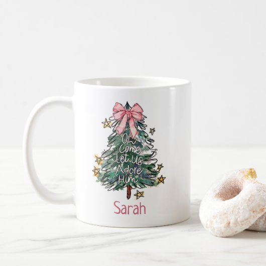 Mug Whimsical Christmas Custom Watercolor Girls (Avec donut)
