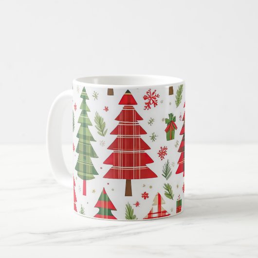Mug Whimsical Christmas Trees on Plaid Pattern   (Devant gauche)