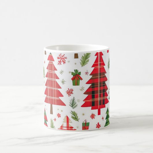 Mug Whimsical Christmas Trees on Plaid Pattern   (Centre)