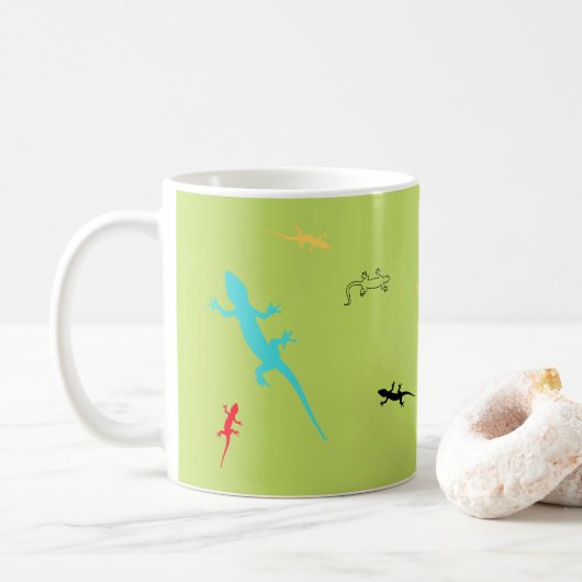 Mug Whimsical Colorful Lizards Green Coffee Cup (Avec donut)
