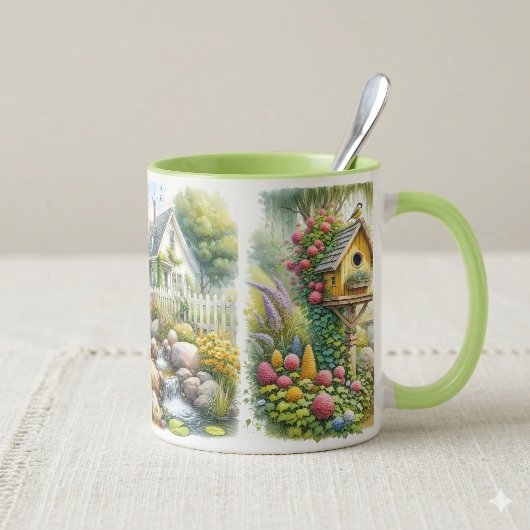 Mug Whimsical Cottage Garden Birdhouse Stream