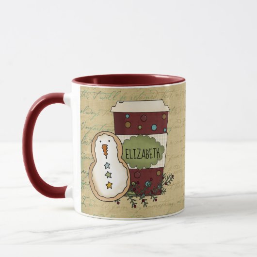 Mug Whimsical Country Festive Snowman Cookie avec café (Gauche)