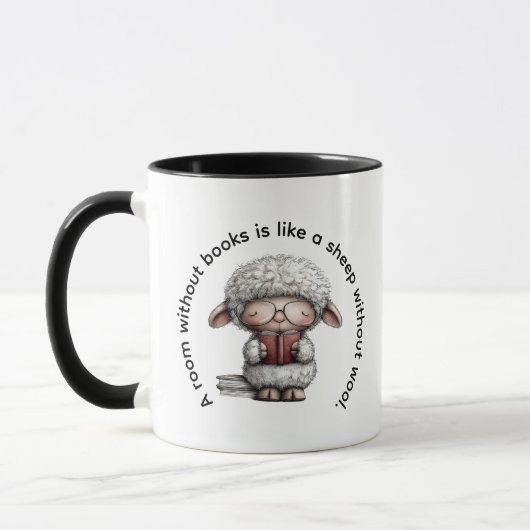 Mug Whimsical Cute Sheep Reading a Book (Gauche)
