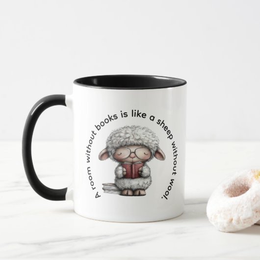 Mug Whimsical Cute Sheep Reading a Book (Avec donut)