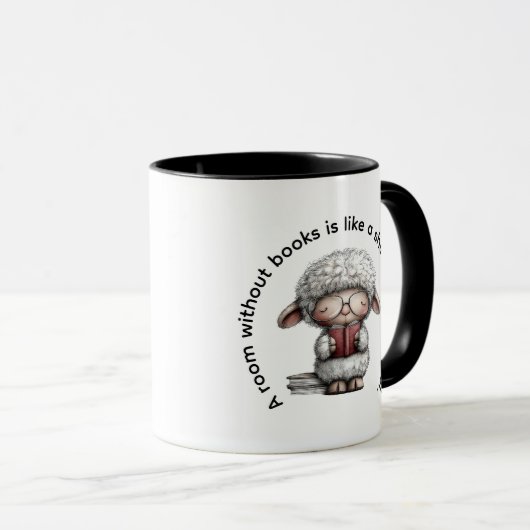Mug Whimsical Cute Sheep Reading a Book (Devant droit)